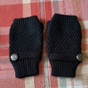 Black Knit Fingerless Gloves with Button Detail